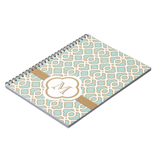 Monogrammed Eggshell Blue en Gold Moroccan Notitieboek (Linkerzijde)