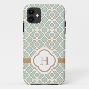 Monogrammed Eggshell Blue Moroccan iPhone 11 Hoesje