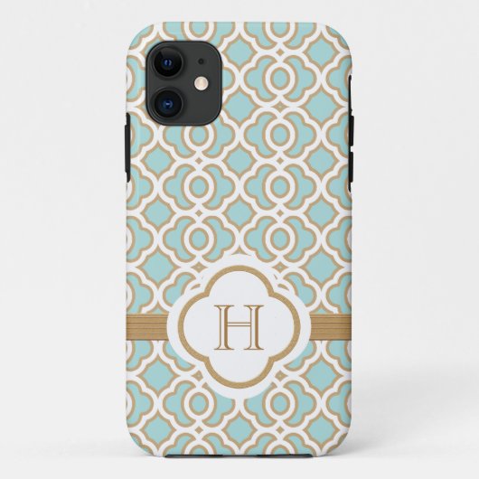 Monogrammed Eggshell Blue Moroccan Case-Mate iPhone Case (Achterkant)
