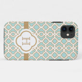 Monogrammed Eggshell Blue Moroccan Case-Mate iPhone Case (Achterkant (horizontaal))