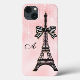 Monogrammed Eiffel Tower Pink and Black Paris Case-Mate iPhone Case