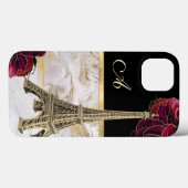 Monogrammed Eiffeltower Gold, zwart marmer Roos Case-Mate iPhone Case (Achterkant (horizontaal))
