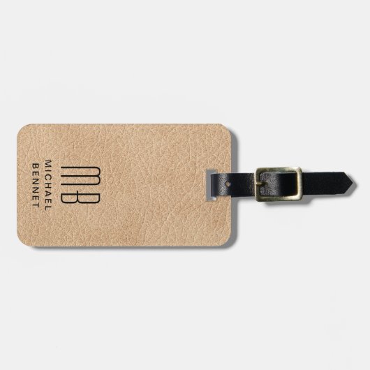 Monogrammed Elegant Beige Bagagelabel (Voorkant horizontaal)
