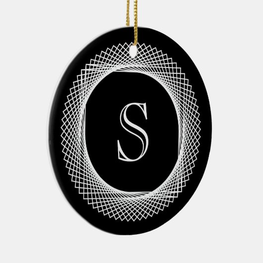 Monogrammed Elegant Black and White Keramisch Ornament (Rechts)