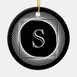 Monogrammed Elegant Black and White Keramisch Ornament