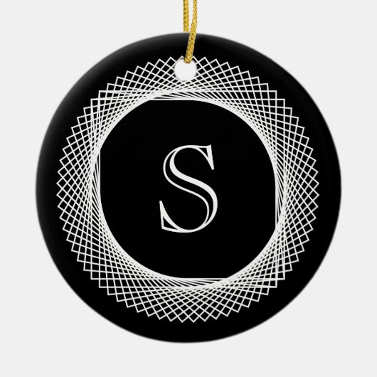 Monogrammed Elegant Black and White Keramisch Ornament (Voorkant)