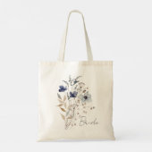 Monogrammed Elegant Blauw Bloem Boeket Tote Bag (Achterkant)