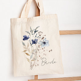 Monogrammed Elegant Blauw Bloem Boeket Tote Bag