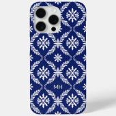 Monogrammed Elegant Blauw en Wit Bloempatroon Case-Mate iPhone Case (Achterkant)