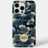Monogrammed Elegant Blauw Ginkgo Bloempatroon Case-Mate iPhone Case (Achterkant)