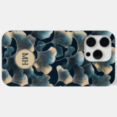 Monogrammed Elegant Blauw Ginkgo Bloempatroon Case-Mate iPhone Case (Achterkant (horizontaal))