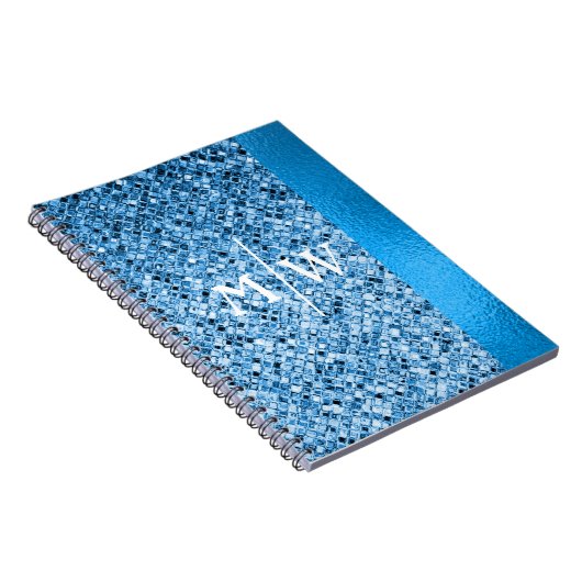 Monogrammed Elegant Blue Glitter Kijk Luxury Notitieboek (Rechterzijde)