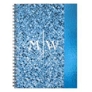 Monogrammed Elegant Blue Glitter Kijk Luxury Notitieboek