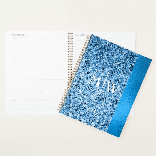 Monogrammed Elegant Blue Glitter Kijk Luxury Planner (Display)