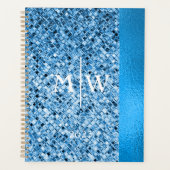 Monogrammed Elegant Blue Glitter Kijk Luxury Planner (Voorkant)