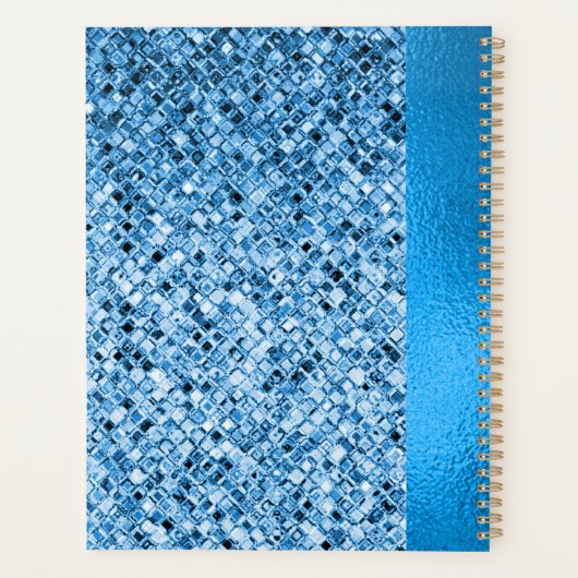 Monogrammed Elegant Blue Glitter Kijk Luxury Planner (Achterkant)