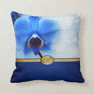 Monogrammed Elegant Blue Orchid Gold Textured Kussen