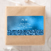 Monogrammed Elegant Blue Sparkle Glitter Luxury Etiket (Insitu)