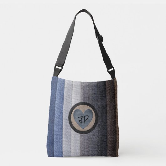 Monogrammed Elegant Blue Tone Canvas tas met hart (Voorkant)