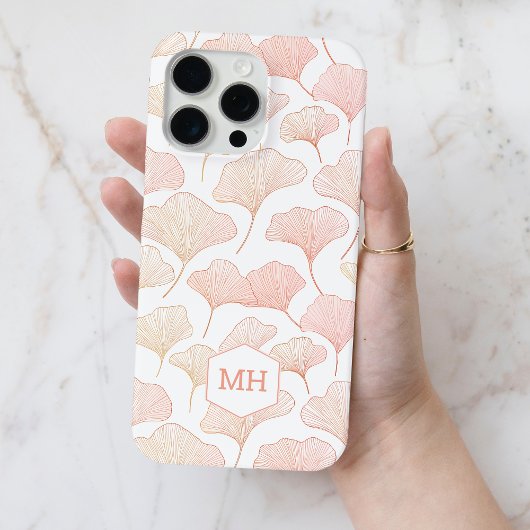 Monogrammed Elegant Blush Pink Ginkgo Leaf Patroon Case-Mate iPhone Case