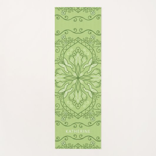 Monogrammed Elegant Boho Lime Green Mandala Yogamat (Voorkant)