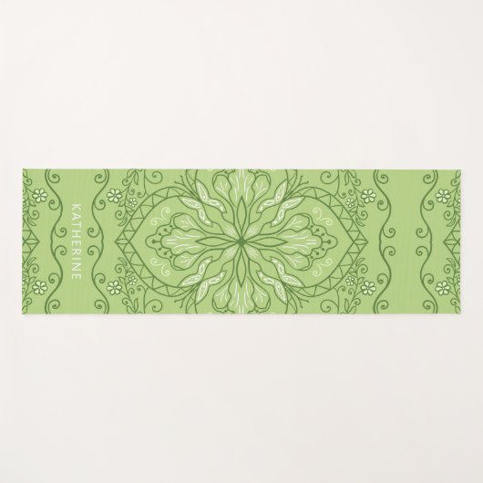 Monogrammed Elegant Boho Lime Green Mandala Yogamat (Voorkant (horizontaal))