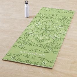 Monogrammed Elegant Boho Lime Green Mandala Yogamat