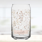 Monogrammed Elegant Bruin Bloemen Botanisch Blikvorm Glas