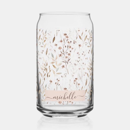 Monogrammed Elegant Bruin Bloemen Botanisch Blikvorm Glas (Voorkant)