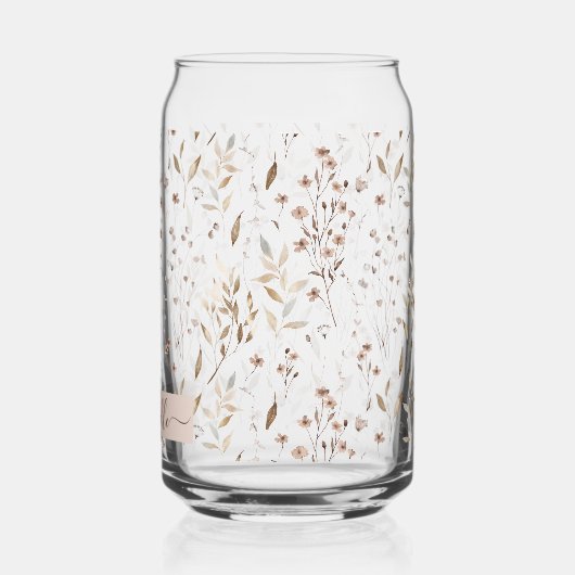 Monogrammed Elegant Bruin Bloemen Botanisch Blikvorm Glas (Links)