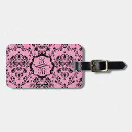 Monogrammed Elegant Classy Pink Black Damask Girly Bagagelabel