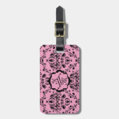Monogrammed Elegant Classy Pink Black Damask Girly Bagagelabel (Voorkant verticaal)