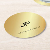 Monogrammed Elegant Faux Gold Moderne Sjabloon Ronde Kartonnen Onderzetter (Gebogen)