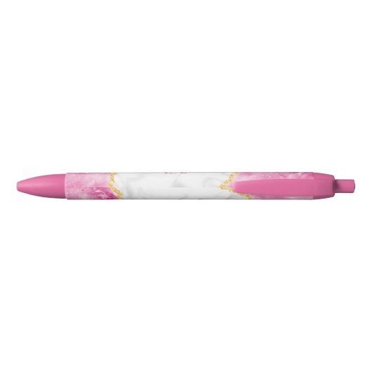 Monogrammed Elegant Girly Glam Pink White Marble Blauwe Inkt Pen (Achterkant)