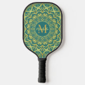 Monogrammed Elegant Girly Mandala Blauwgroen Groen Pickleball Paddle (Achterkant)