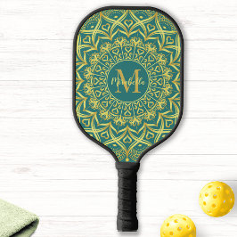 Monogrammed Elegant Girly Mandala Blauwgroen Groen Pickleball Paddle