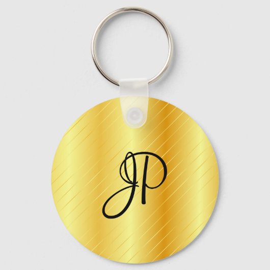 Monogrammed Elegant Gold Kijk Sjabloon Moderne Sleutelhanger (Voorkant)