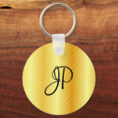 Monogrammed Elegant Gold Kijk Sjabloon Moderne Sleutelhanger (Voorkant)