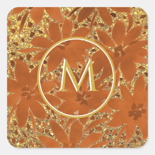 Monogrammed Elegant Gold Sparkle Vierkante Sticker (Voorkant)