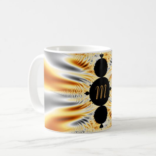 Monogrammed Elegant Golden Oranje & Silver Fractal Koffiemok (Voorkant links)