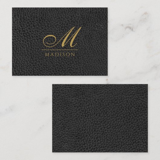 Monogrammed Elegant Goud Zwart Modern Notitiekaartje (Voorkant / Achterkant)