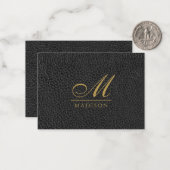 Monogrammed Elegant Goud Zwart Modern Notitiekaartje (Voorkant / Achterkant in situ)