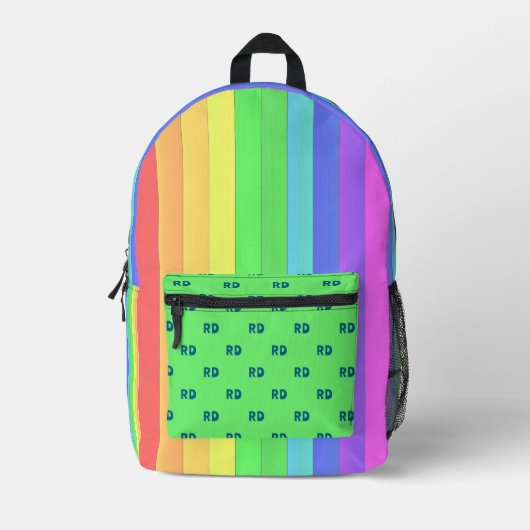 Monogrammed Elegant Heldere Regenboog Gekleurde St Bedrukte Rugzak (Voorkant)