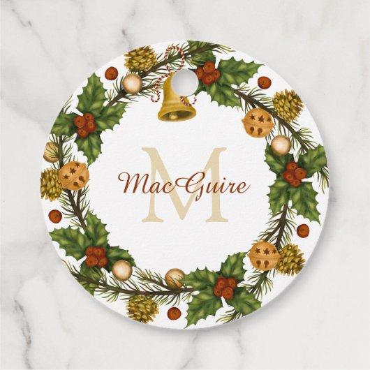 Monogrammed  Elegant Kerstmis Wreath Bedankjes Labels (Achterkant)