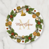 Monogrammed  Elegant Kerstmis Wreath Bedankjes Labels (Voorkant)