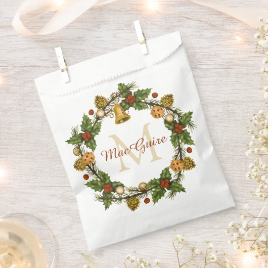 Monogrammed  Elegant Kerstmis Wreath Bedankzakje (Geknipt)