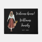 Monogrammed Elegant letter Waterverf zwarte vrouw Deurmat (Voorkant)