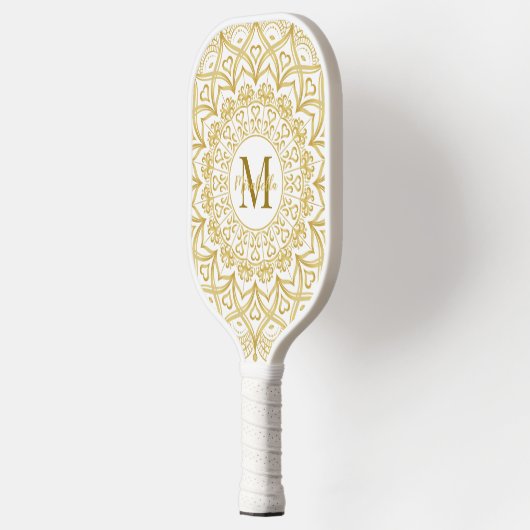 Monogrammed Elegant Mandala Girly Wit en Goud Pickleball Paddle (Links)