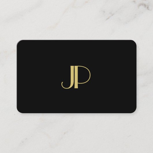 Monogrammed Elegant Modern Black Gold Sjabloon Visitekaartje (Voorkant)