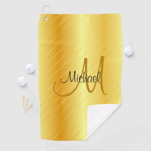 Monogrammed Elegant Modern Faux Gold Sjabloon Golfhanddoek (Insitu)